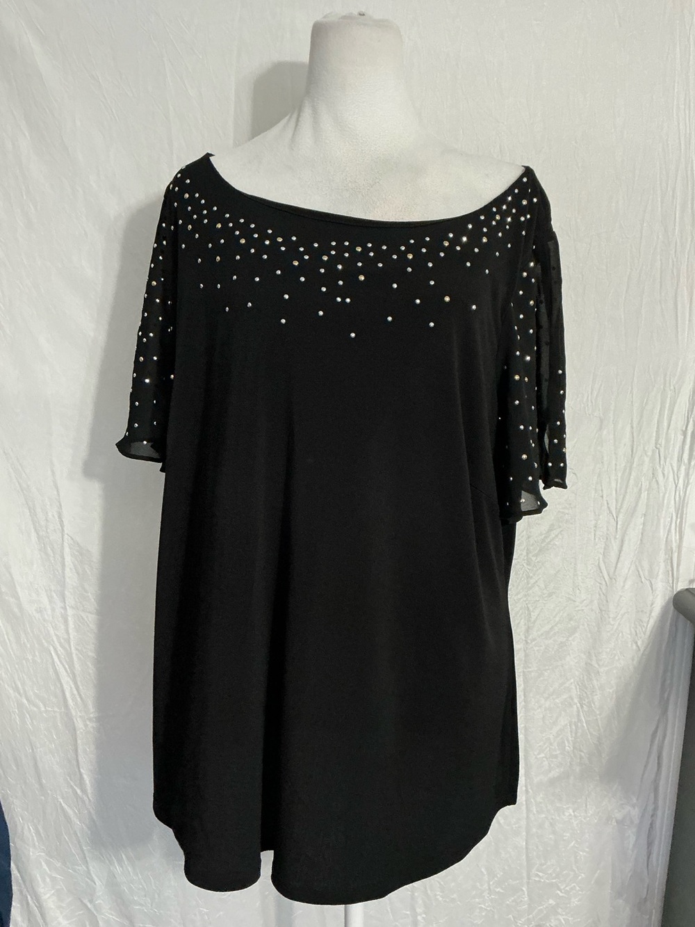 Black Embellished Boatneck Women's Top
